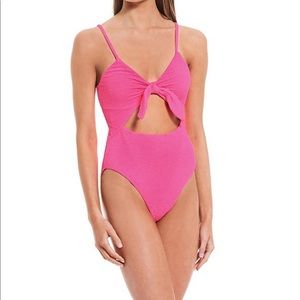 Textured Tie Front Cutout Hi-Leg One Piece